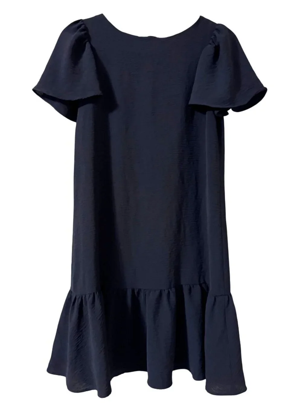 DKNY Elegant Dress Sz 2 Navy Blue Ruffle Hem Flutter Sleeve Classic Drop Waist
